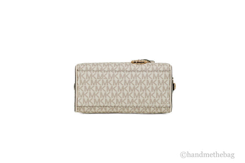 Michael Kors Travel XS Light Cream Signature PVC Duffle Crossbody Handbag